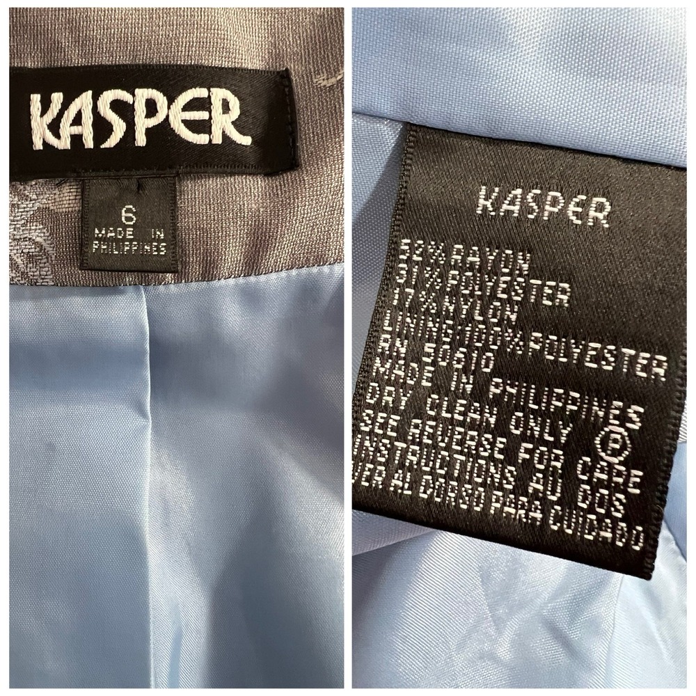 Kasper 2 Pc Floral Jacquard Pant Suit Women 6 Gray Formal Career Soft Quiet Lux - Picture 8 of 8